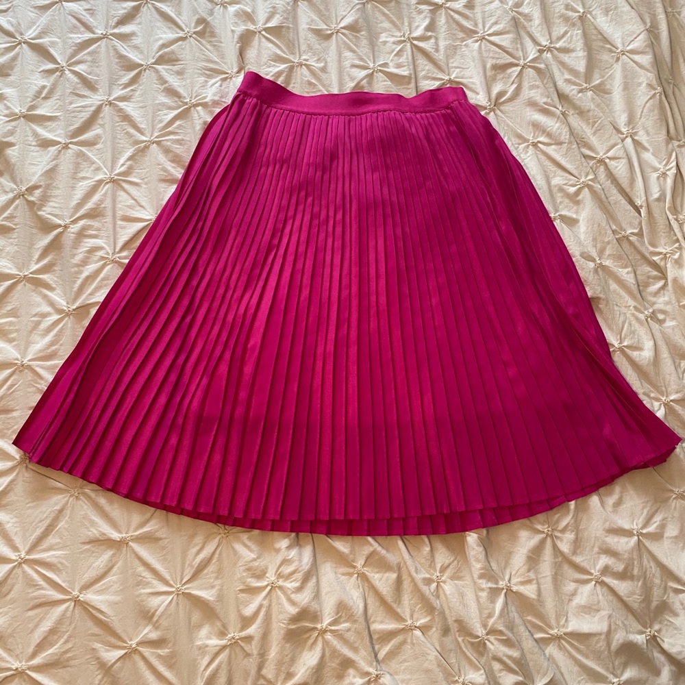 Hot pink pleated midi skirt